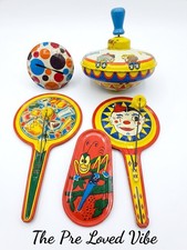 Set of 5 Vintage Metal USA Made Noise Makers Kirchhof US Metal Toy Mfg