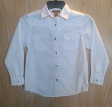 Wrangler Girls-Med, White Long Sleeve Shirt Pearl Snap Button Embroidery Western
