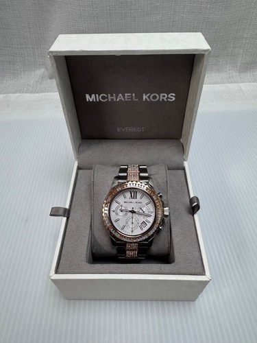 Michael Kors Everest Crystal Silver Rose Gold Pave Chronograph Watch MK6975