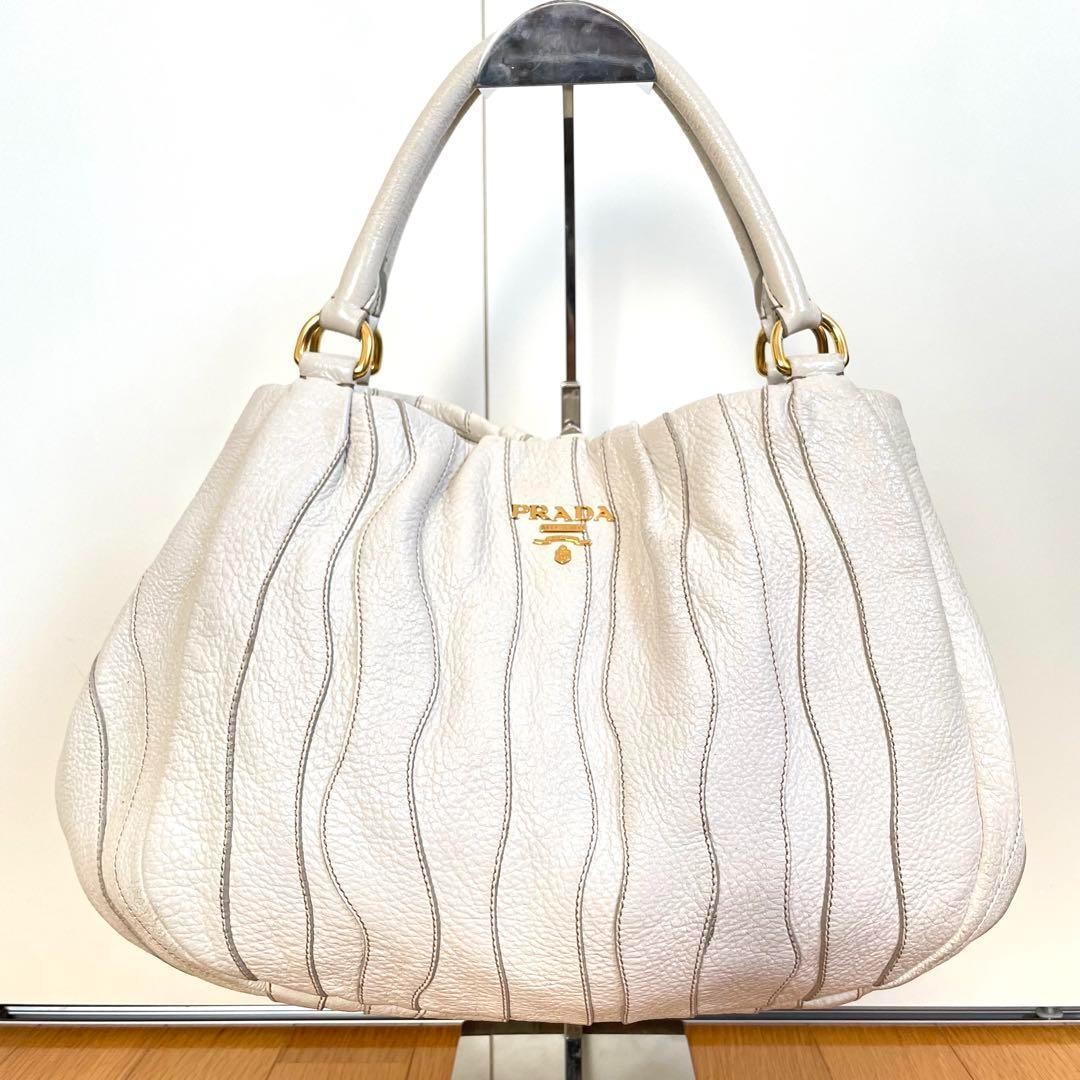 Excellent Condition PRADA Handbag Leather White Shoulder Bag Rare