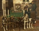 ANTIQUE 19th Century Hand Tinted Photo on Wood Dutch Milk Farmers with Dogs AAFA