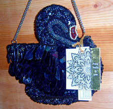 Indian Black Swan Beaded Cocktail Shoulder Purse