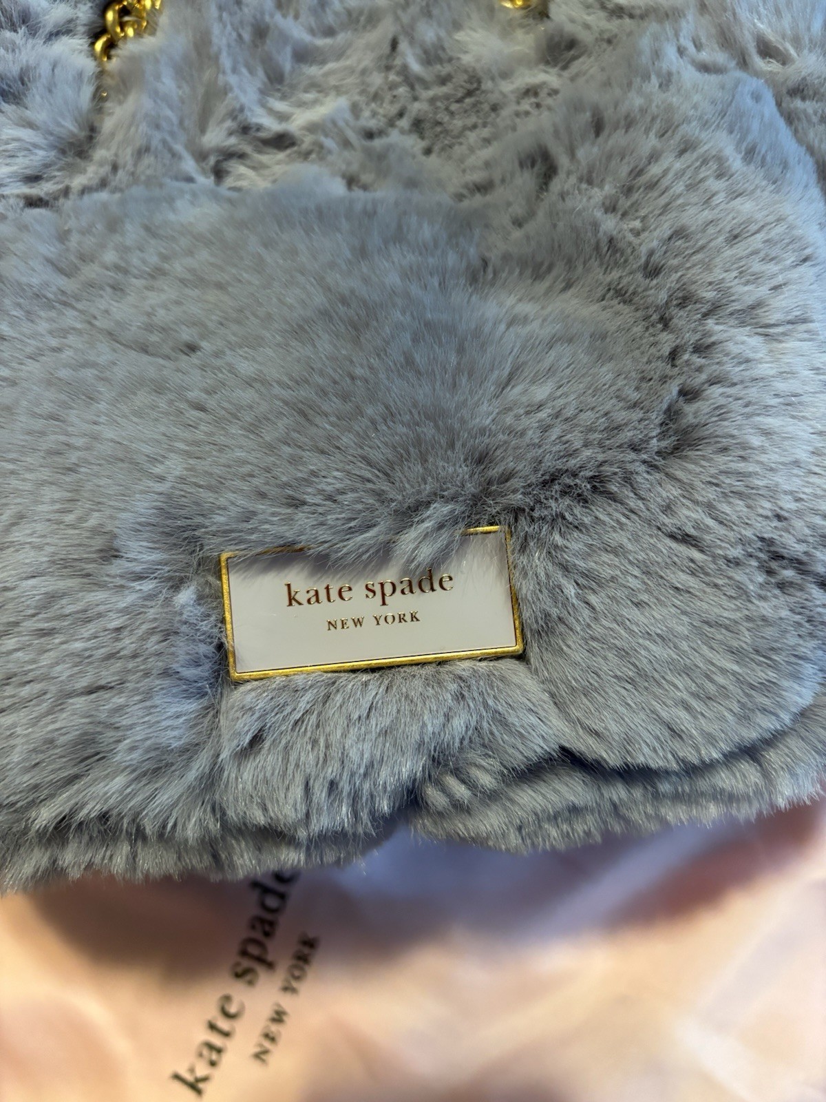 LIMITED EDITION Kate Spade Fluffy Embellished Rabbit purple Faux Fur Small Bag image 6