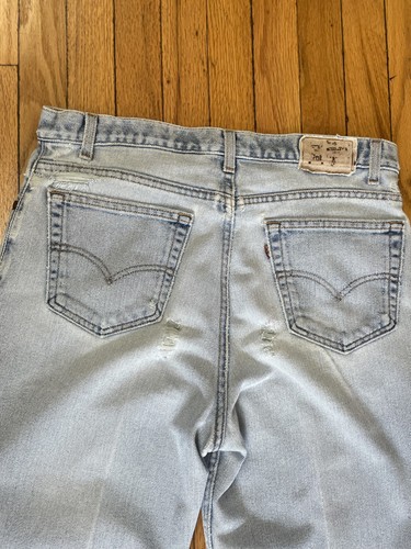 Vintage Levis 614 Jeans Mens 36x32 Light Wash Distressed Flex Made USA 90s Denim - Picture 13 of 15