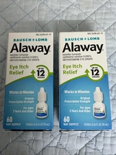 2x, Bausch+Lomb Alaway Antihistamine Eye Drops Itch Relief 0.34 fl Exp. 2027+