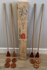 Sportcraft Shuffleboard Shorty Wooden 4 Poles 7 Pucks Original Box Vintage Read