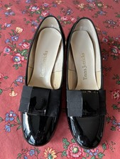 VTG ENNA JETTICKS Pretty Patent Leather Black Bows Pumps Heels Shoes 6M