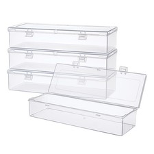 4 Packs Clear Pencil Box Small Plastic Box for Bead Storage Long H