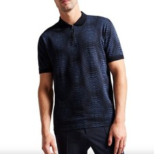 Ted Baker 3 M Ono Jacquard Distorted Spot Polo Regular Fit Navy Blue Collared