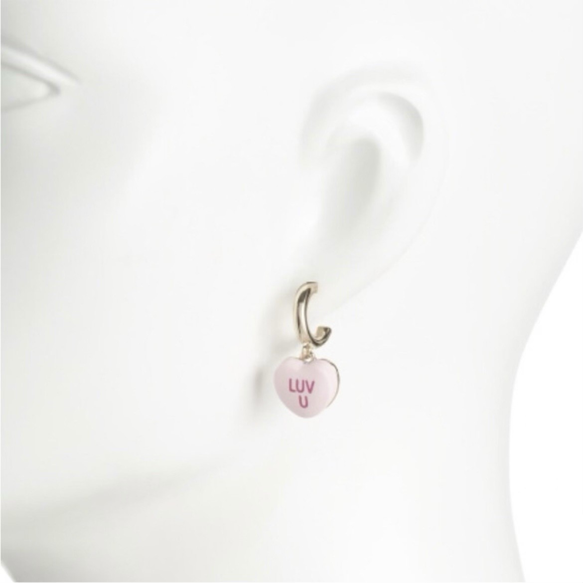 NWT BETSEY JOHNSON Pink Conversation Candy Heart Huggie Hoop Valentines Earrings thumbnail 2