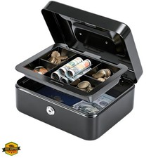 Medium Cash Box with Removable Money Tray, Key Lock Metal Storage Box with 2 ...