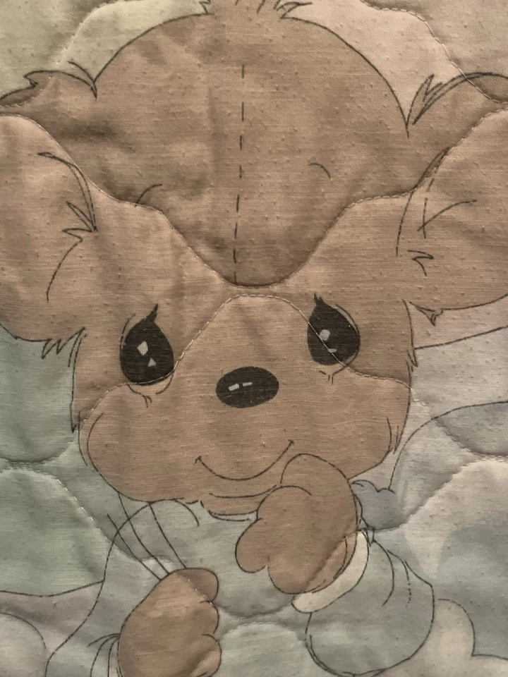 Precious Moments Baby Crib Blanket Baby Bear Rainbows Clouds Balloons Stars Vtg - Image 3 of 4