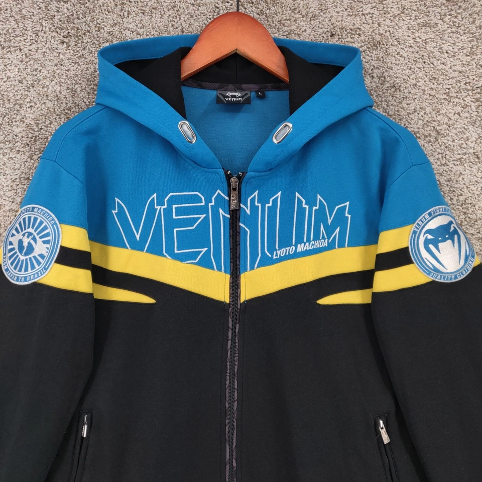 Jaqueta masculina Venum com capuz grande preta com zíper completo Lyoto Machida equipe de luta academia UFC - Imagem 2 de 4