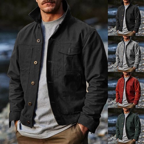 Winter Mens Cardigan Jacket with Lapel and Button for Casual Street Style