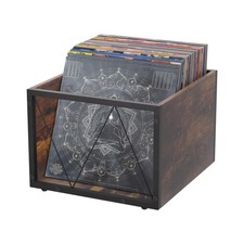 Vinyl Record Storage Crate Metal Wood Rack for 60 Albums