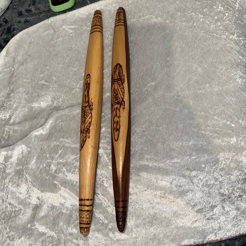 Vintage Aboriginal Wood Clapping Music Sticks Pokerwork Ceremony Pair Australian