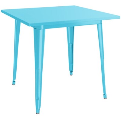32'' Square Artic Blue Metal Outdoor Restaurant Patio Table - Cafe Table