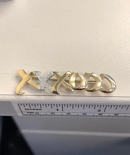 $4,500 Tiffany Co 1983 Paloma Picasso Platinum 18K Yellow Gold Diamond XO Brooch - Picture 12 of 12