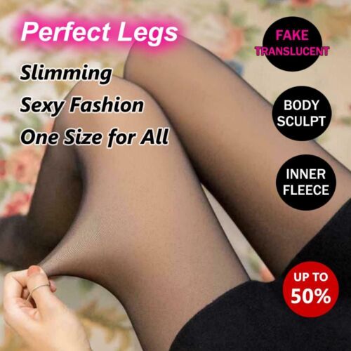 Fake Translucent Perfect Slimming Legs Warm Fleece Pantyhose Tights Stockings - Picture 1 of 25
