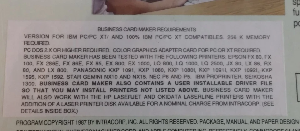 Vintage 1982 Intracorp Business Card Maker Software For IBM PC New Sealed - Image 3 of 4