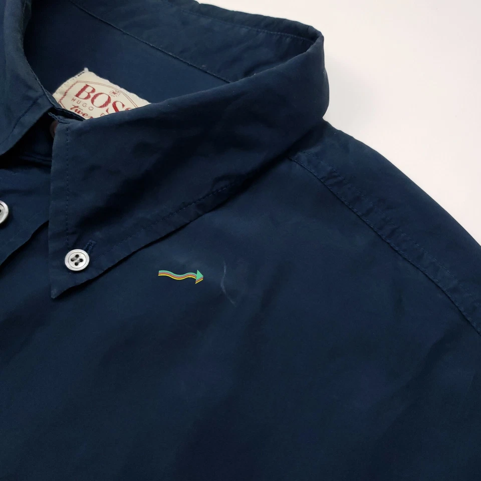 Hugo Boss Silk Shirt Blue Medium Mens Classic Long Sleeve Button Front Vintage M - Image 2 of 4