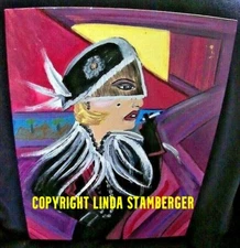 1930s FEMME FATALE TRAIN! Original Abstract Acrylic Painting by LindaStamberger