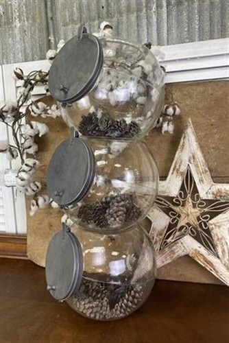 3 Round Stackable Canister Jars, Kitchen Storage, Counter Display, Cookie Jar