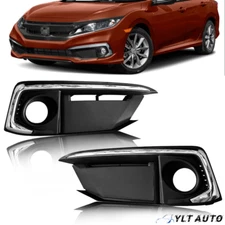 For 2019-2021 Honda Civic Black ＆ Chrome Bumper Fog Light Cover Bezel LH RH Kit