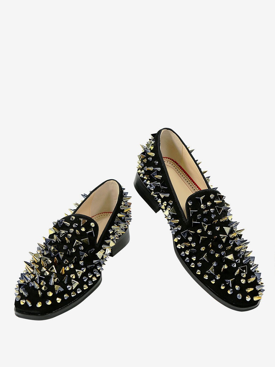 Black Spikes Loafer Prom Party Wedding Shoes with Spike Rivets New