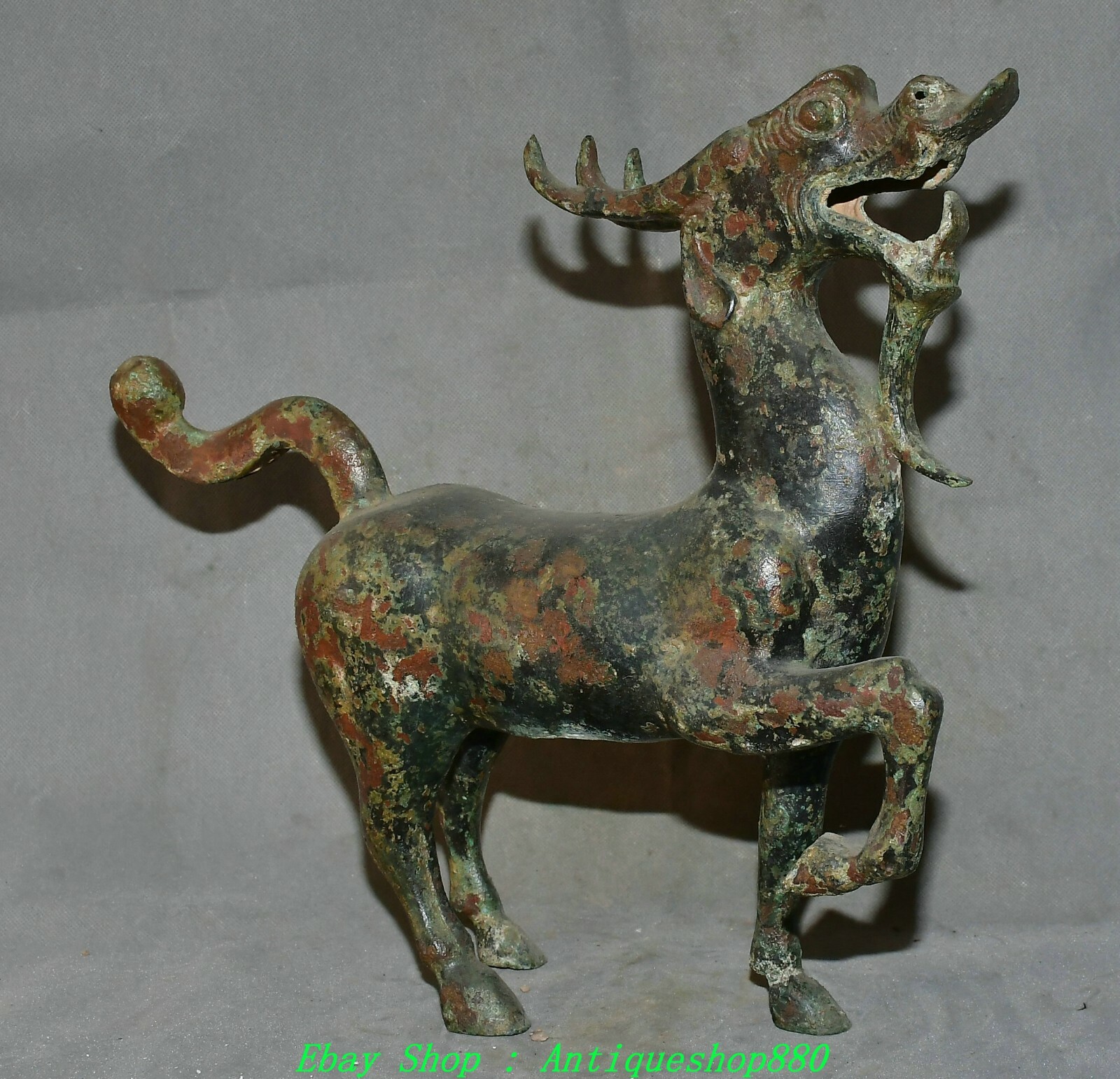 15.7'' Old China Dynasty Bronze Ware kylin Kirin Chi-Lin Kilin Qilin Statue