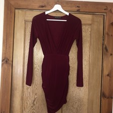 Pretty Little Thing  Uk 8 Burgundy Mini Party Dress VGC
