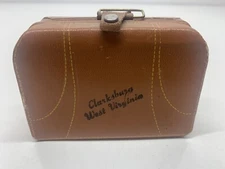 Vintage Souvenir Advertising Leather Miniature Suitcase Clarksburg West Virginia