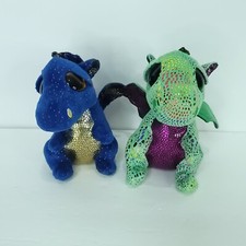 Lot of 2 Ty Beanie Boos Cinder Green Dragon Blue Saffire Sparkle Eyes Plush 6"