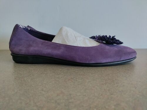 Coldwater Creek Ballet Flats Purple Suede Leather Fringe Pom Pom Size 9M Read - Picture 1 of 11
