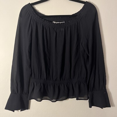 Max Mara Pura Seta Sheer Silk Shirt Top In Black Sz 2, Off Shoulder, $990  Retail