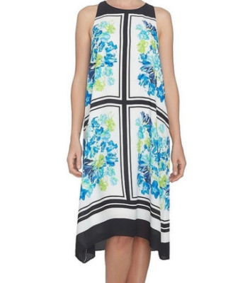 CeCe Whispering Tile Blooms Halter Dress Ivory Size 2