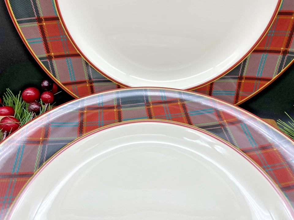 SPODE Рождественская елка тартан узор 10,5» обеденные тарелки красный/черный (комплект из 4) новый - Изображение 4 из 4