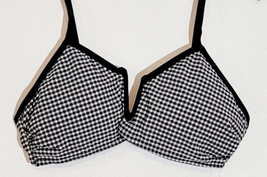 New Time & Tru Womens Adj Strap Black  White VWire Bikini Top Size L(12-14)