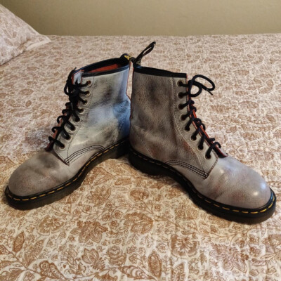 Vintage 90s D.r Martens Made in England Gray/White and Orange Rub Off Boots 