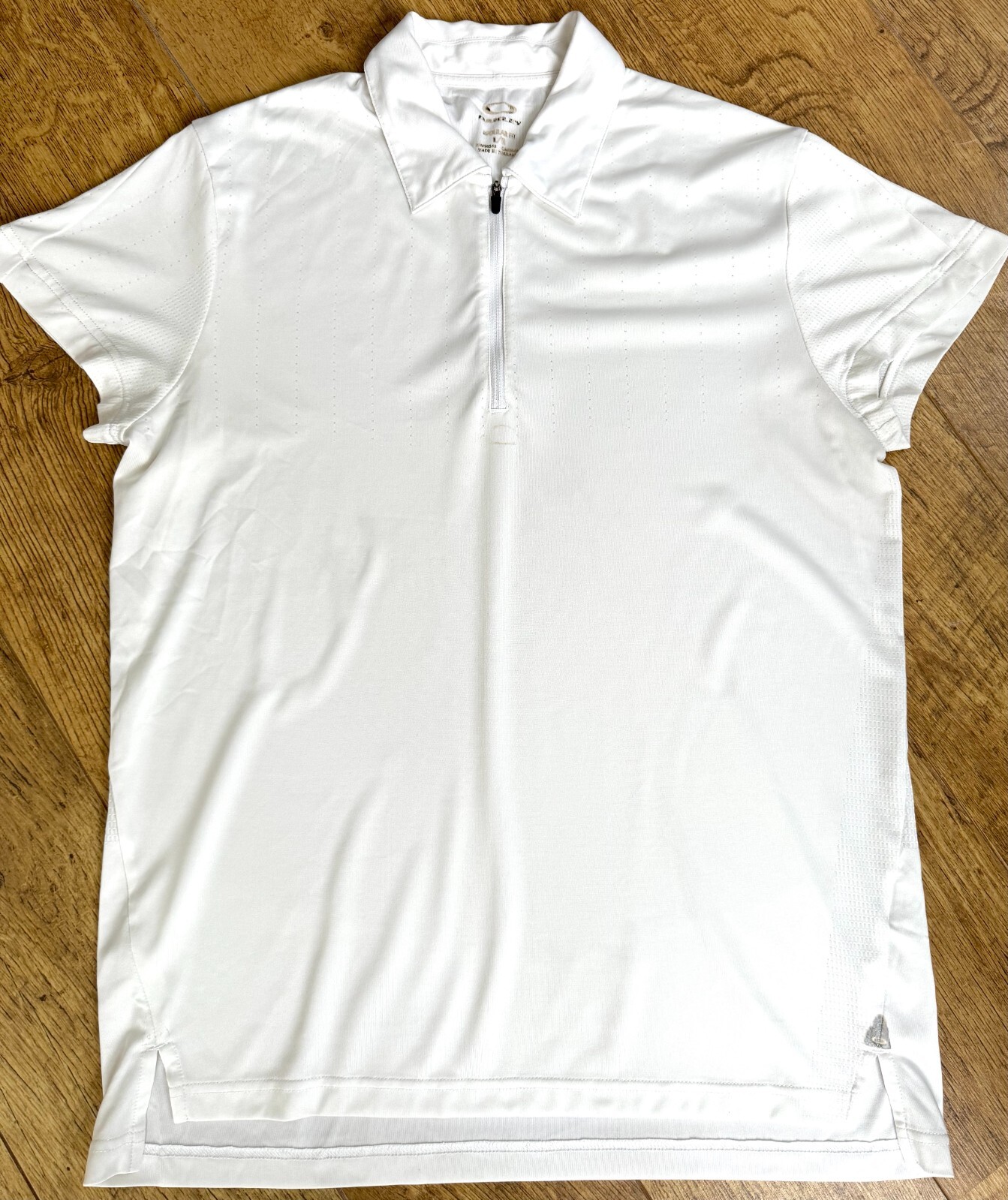 Men's White Oakley Polo Zip Front T-Shirt Large Lightweight Top