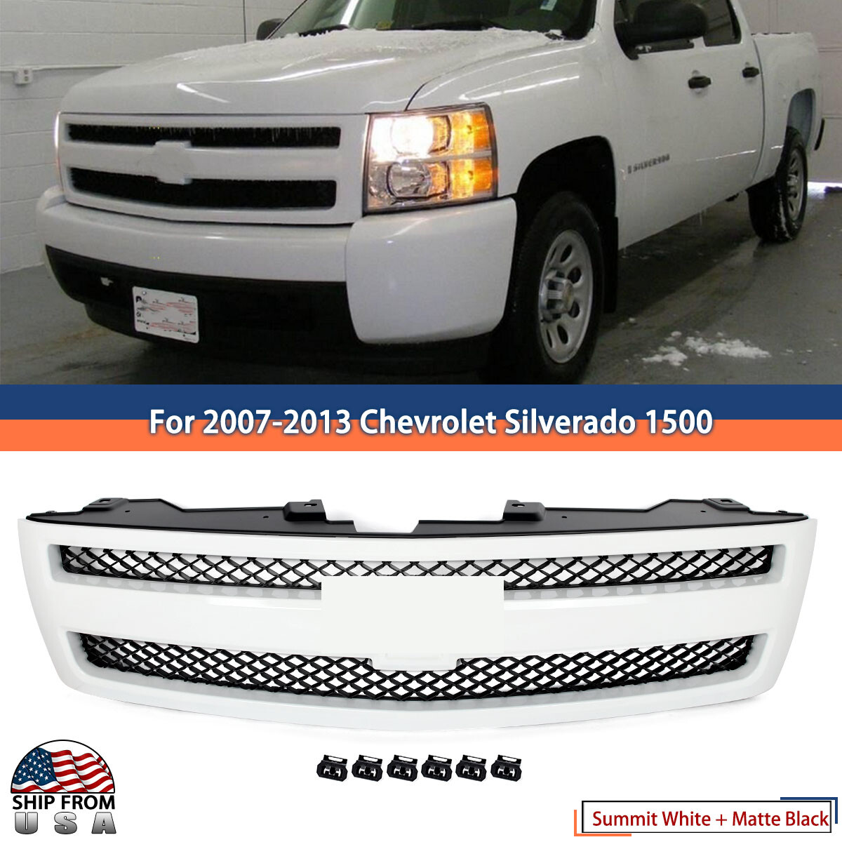 茈ページ Grille For 2007-2013 Chevrolet Silverado 1500 Summit White