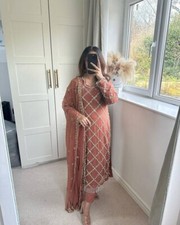 Wedding Wear Brown Georgette Salwar Kameez With Dupatta For Women