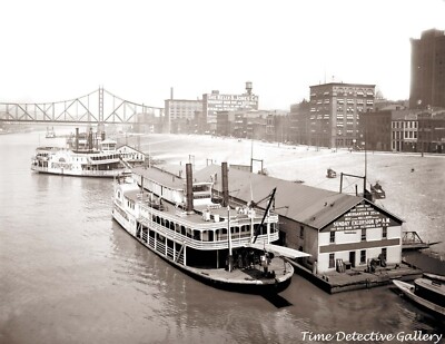 Steamers at the Levee, Pittsburgh, Pennsylvania - c1910 - Historic Photo Print