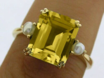 R241 Genuine 9K Solid Gold Natural Citrine & Pearl Solitaire Ring your size