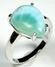 Handcrafted AAA Genuine Dominican Larimar 925 Sterling Silver Ring Sizes 6 - 9