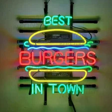 24"x20" Best Burger In Town Open Neon Signs Bar Pub Restaurant Wall Window Decor