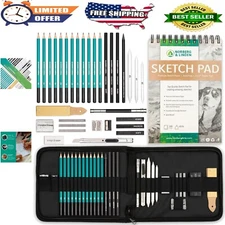 Premium Sketching Art Kit with 12 Pencils & 100 Sheet Drawing Pad - All Ages