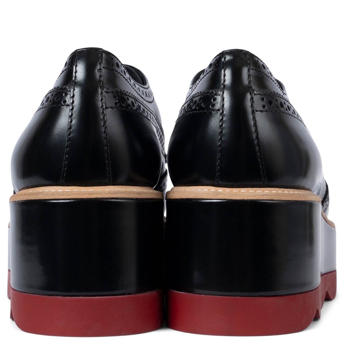靴 prada archive plane toe leather shoes 70327 auth PRADA black leather 2017 PLATFORM BROGUE Oxford Shoes