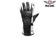 White/Black Full Finger Genuine Leather Motorcycle Riding Gloves for Ladies