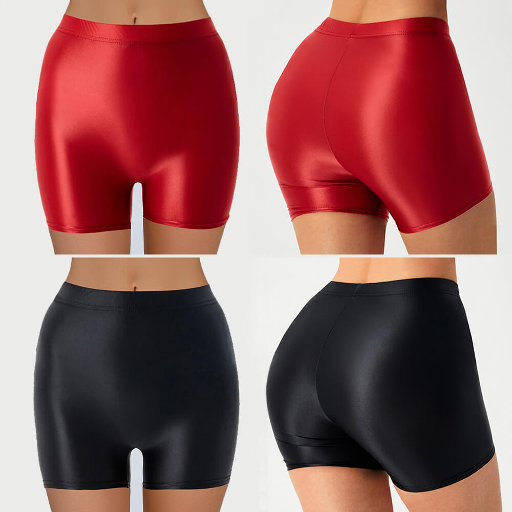 Sexy Shiny Wetlook Boxer Briefs for Women Silky Short Panties